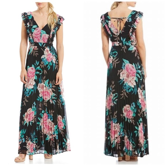Eliza J Floral Chiffon Pleated Skirt Maxi Dress - Picture 1 of 12